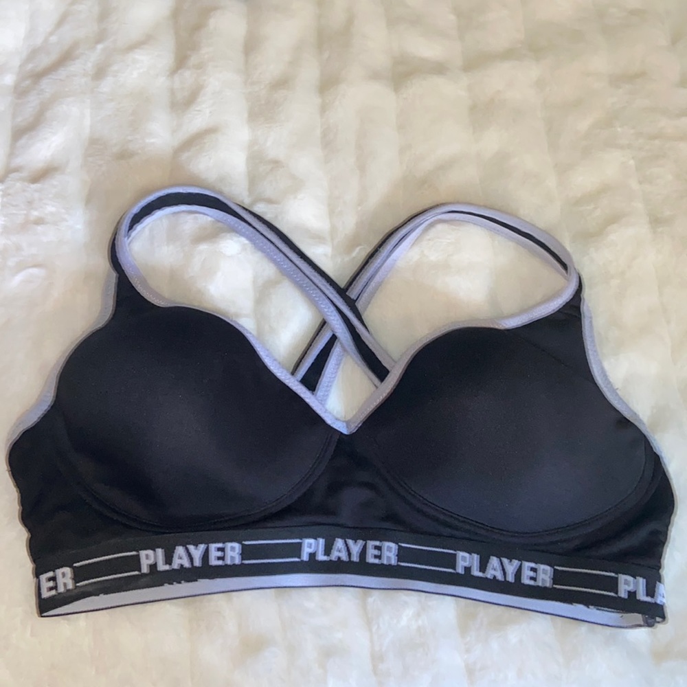 ACX Cross Fit Athletic Sports Bra Player Cross Back Wire Free Wireless Black 36C
